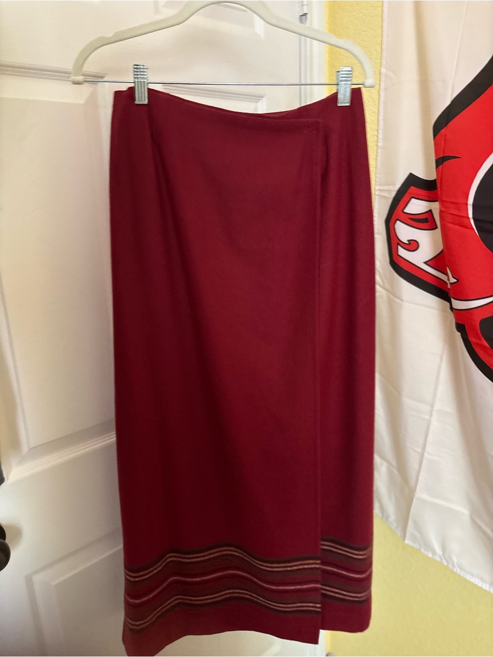 Vintage Eddie Bauer Burgundy Maxi Skirt with Striped Hem